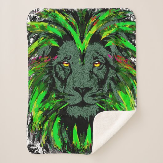 Lion Head Sherpa Blanket | Green Lion Blanket Sherpa Deken (Voorkant)