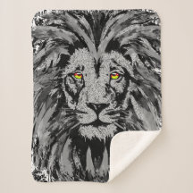 Lion Head Sherpa Blanket | Grey Lion Blanket