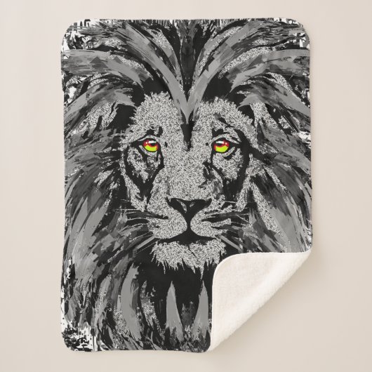 Lion Head Sherpa Blanket | Grey Lion Blanket Sherpa Deken (Voorkant)