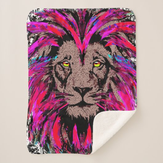 Lion Head Sherpa Blanket | Roze lion Blanket Deken (Voorkant)