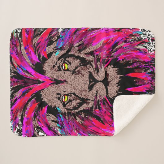 Lion Head Sherpa Blanket | Roze lion Blanket Sherpa Deken (Voorkant (horizontaal))