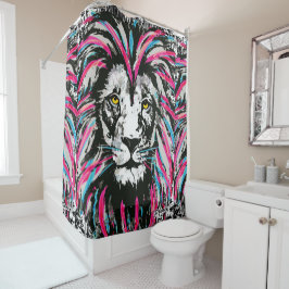 Lion Head Shower Curtain | Blauwroze lion Douchegordijn