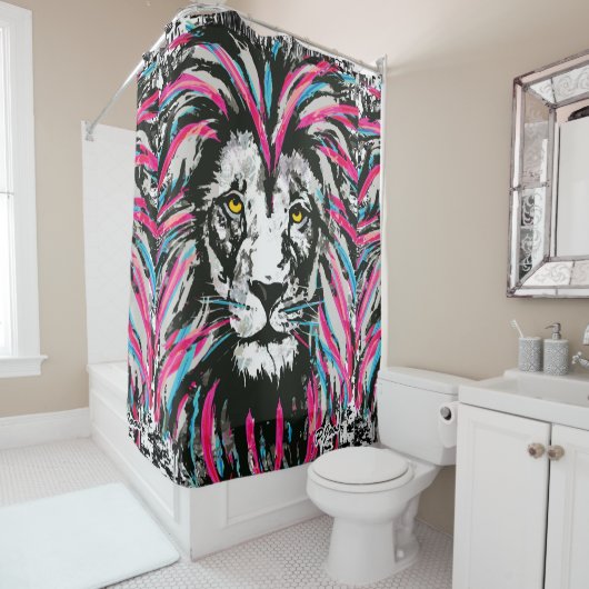 Lion Head Shower Curtain | Blauwroze lion Douchegordijn (In situ)