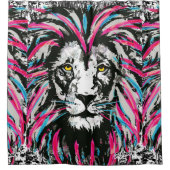 Lion Head Shower Curtain | Blauwroze lion Douchegordijn (Voorkant)