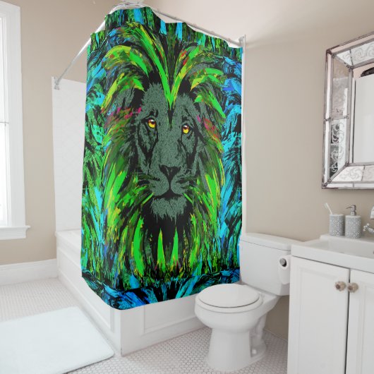 Lion Head Shower Curtain | Green Lion Douchegordijn (In situ)