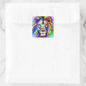Lion Head Waterverf Vierkante Sticker (Tas)