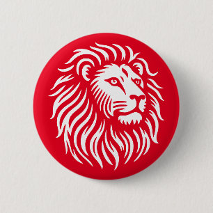 Lion Head - Wit op Rood Ronde Button 5,7 Cm