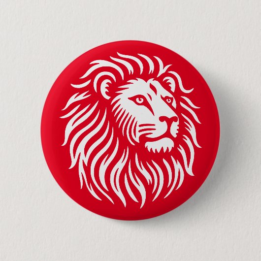 Lion Head - Wit op Rood Ronde Button 5,7 Cm (Voorkant)