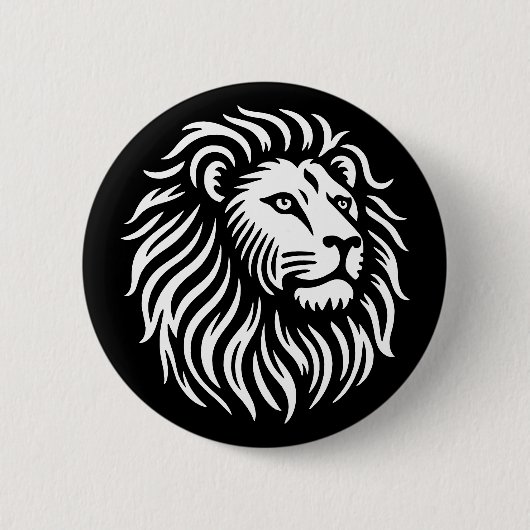 Lion Head - Wit op Zwart Ronde Button 5,7 Cm (Voorkant)
