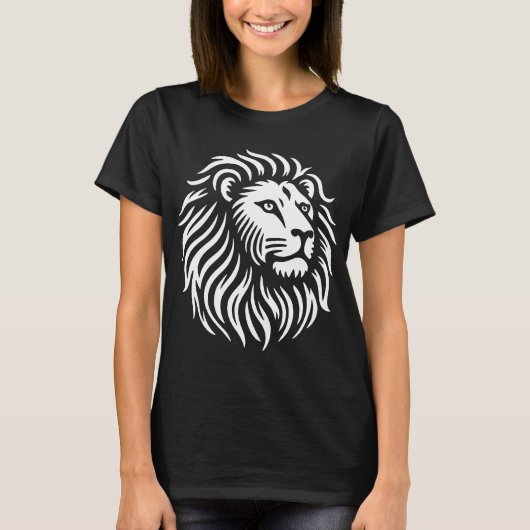 Lion Head - Wit op Zwart T-shirt (Voorkant)
