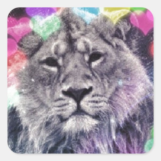 Lion Heart Bokeh Digital Art Drawing Vierkante Sticker (Voorkant)
