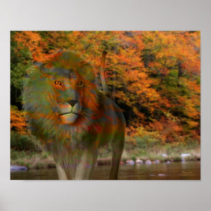 Lion Herfst Foliage Fantasy Art Poster