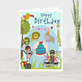 Lion, Hippo, Giraffe in de Wild Birthday Card Feestdagen Kaart