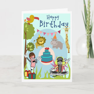 Lion, Hippo, Giraffe in de Wild Birthday Card Feestdagen Kaart