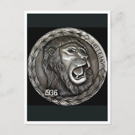 Lion. Hobo nickel coin. Postcard Briefkaart