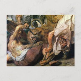 Lion Hunt, detail van twee mannen en een leeuw, 16 Briefkaart