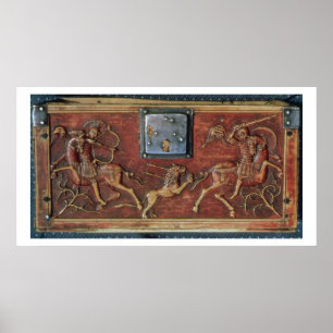 Lion Hunt, plaque uit een Byzantine-kast, 11e ln Poster