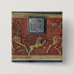 Lion Hunt, plaque uit een Byzantine-kast, 11e ln Vierkante Button 5,1 Cm
