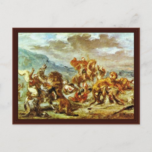 Lion Hunt van Eugène Ferdinand Victor Delacroix Briefkaart (Voorkant)