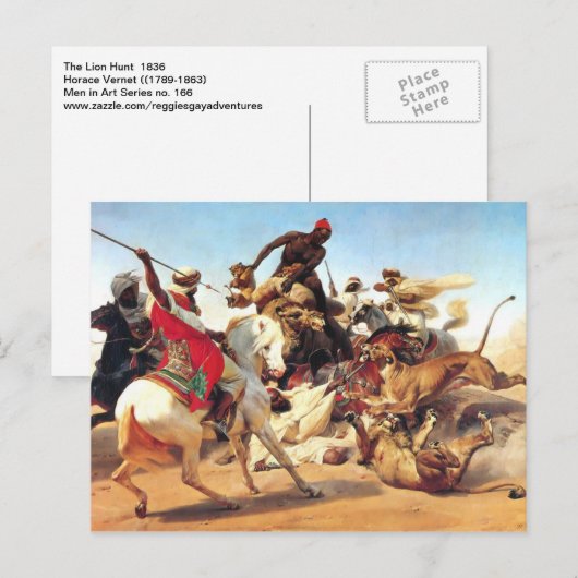 Lion Hunt van Vernet Briefkaart (Voorkant / Achterkant)
