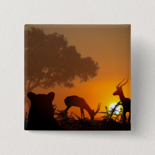 Lion Hunt Vierkante Button 5,1 Cm (Voorkant)