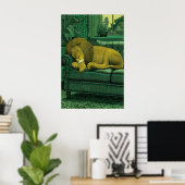 Lion Illustration Print Serene Indoor Setting (Thuiskantoor)