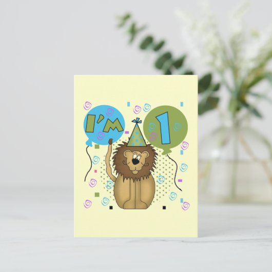 Lion I'm 1 eerste verjaardag Tshirts en geschenken Aankondigingskaart (Staand voorkant)