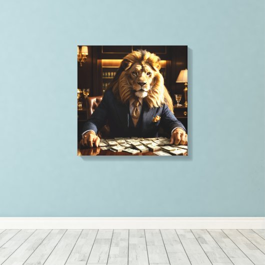 Lion in a Suit Canvas Afdruk (Insitu (Houten vloer))