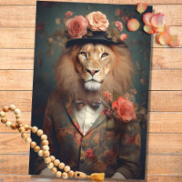 Lion in pak, Pet met Flowers 2 Decoupage Papier