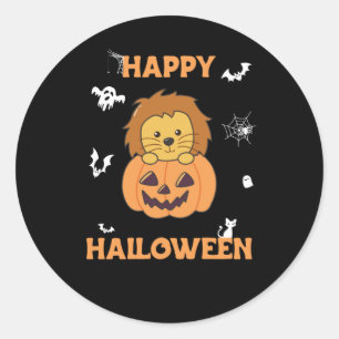 Lion in Pumpkin Sweet Lions Happy Halloween Ronde Sticker
