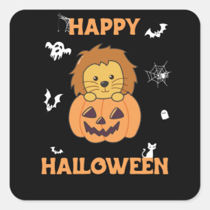 Lion in Pumpkin Sweet Lions Happy Halloween Vierkante Sticker