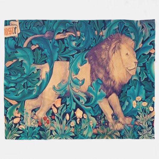 Lion in The Forest, William Morris Fleece Deken (Voorkant (Horizontaal))