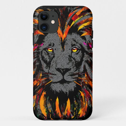 Lion iPhone 11 Hoesje Oranje Lion Head Illustratie (Achterkant)