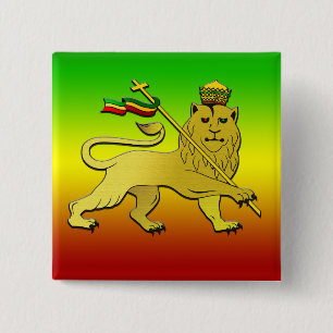 Lion Judah Lion Reggae Vierkante Button 5,1 Cm