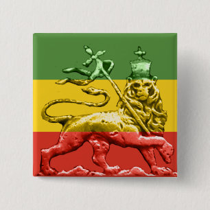 Lion Judah Rasta Reggae Colors Vierkante Button 5,1 Cm