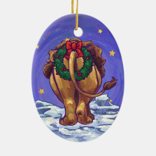 Lion Kerstmis Keramisch Ornament (Achterkant)