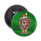 Lion Kerstmis op groen Button Flesopener (Voorkant)