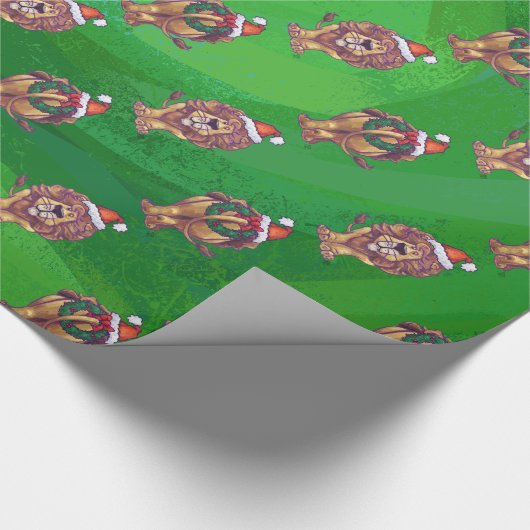 Lion Kerstmis op groen Cadeaupapier (Hoek)