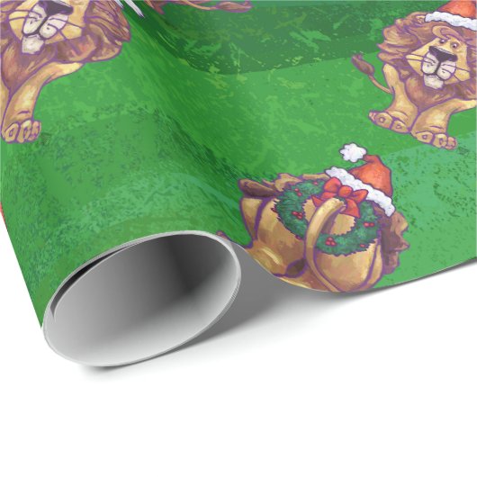Lion Kerstmis op groen Cadeaupapier (Rol Hoek)