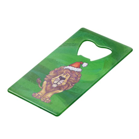 Lion Kerstmis op groen Creditkaart Flessenopener (Voorkant Gekanteld)