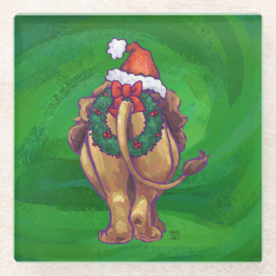 Lion Kerstmis op groen Glazen Onderzetter