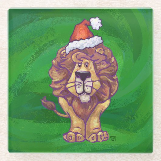 Lion Kerstmis op groen Glazen Onderzetter (Voorkant)