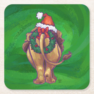 Lion Kerstmis op groen Kartonnen Onderzetters