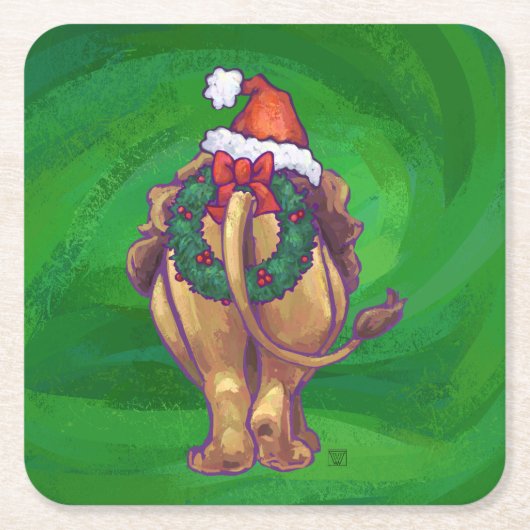 Lion Kerstmis op groen Kartonnen Onderzetters (Voorkant)