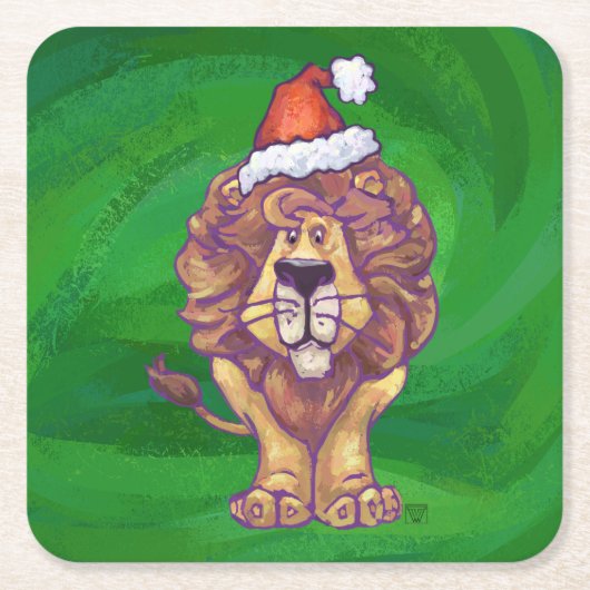 Lion Kerstmis op groen Kartonnen Onderzetters (Voorkant)