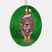 Lion Kerstmis op groen Keramisch Ornament (Rechts)