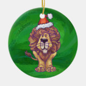 Lion Kerstmis op groen Keramisch Ornament (Voorkant)
