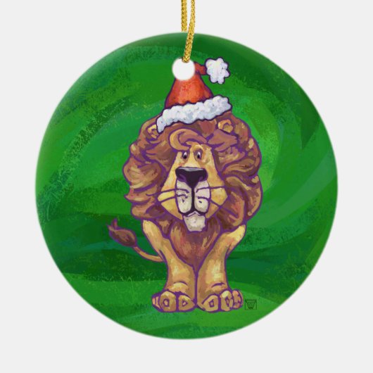 Lion Kerstmis op groen Keramisch Ornament (Voorkant)