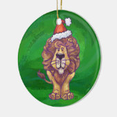 Lion Kerstmis op groen Keramisch Ornament (Links)