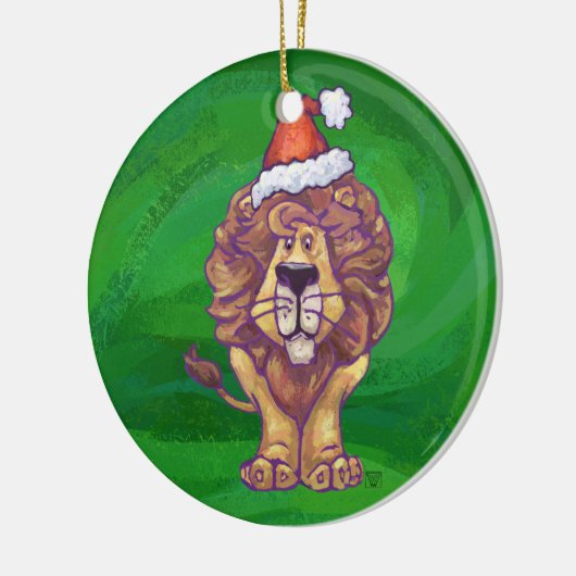 Lion Kerstmis op groen Keramisch Ornament (Links)